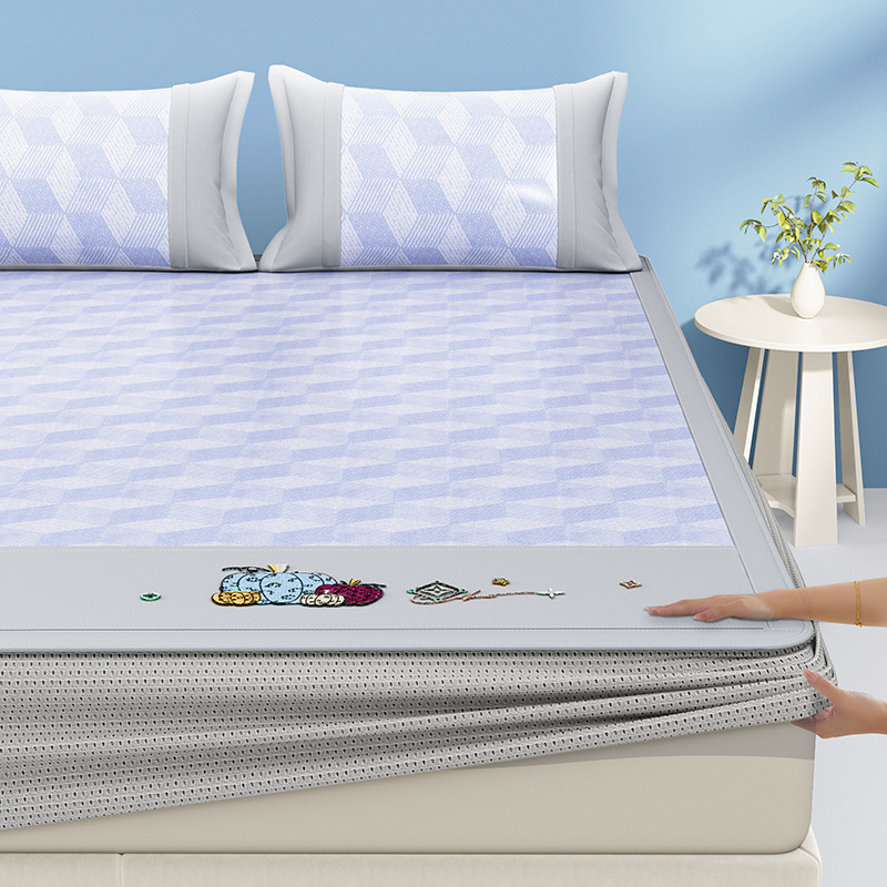 Un juego de sábanas de seda de hielo de clase de tres piezas fresco verano 2025 nueva funda protectora de colchón de verano sábana funda de cama