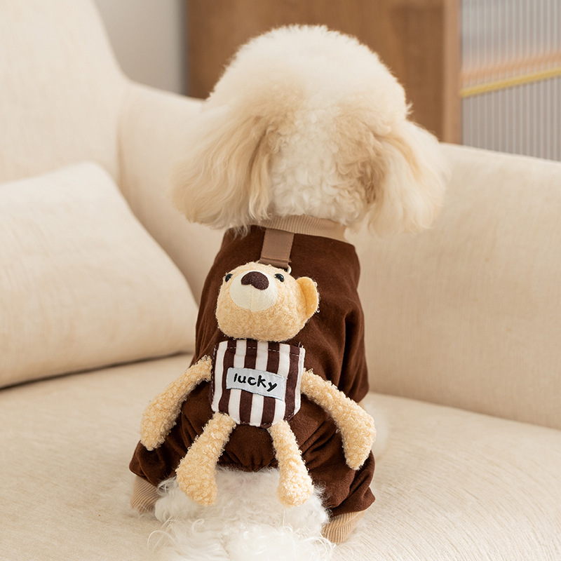 Brown bolsillo estereoscópico osos de cuatro patas ropa doméstica puede traer perros pequeños gatos de otoño ropa de perro delgada image 3
