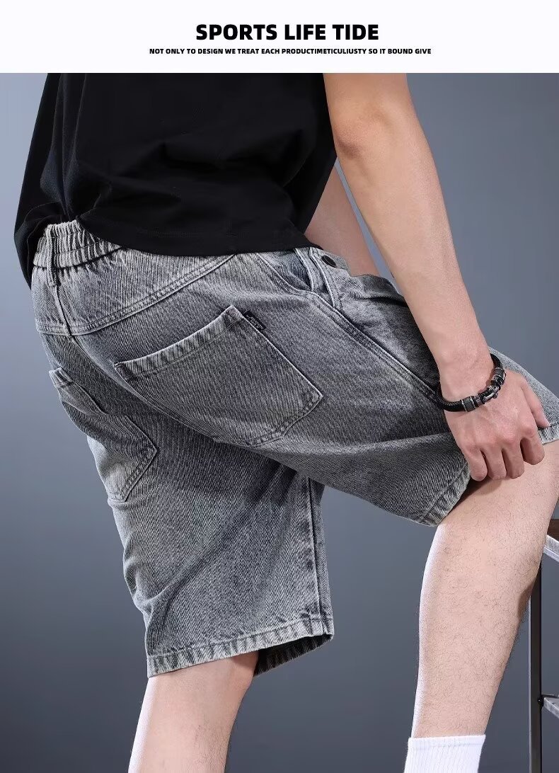 Men's Washed Denim Cargo Shorts Loose Fit Retro Streetwear Style_voghion.com