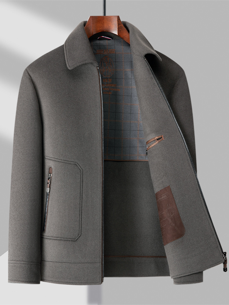 Men's 100% Pure Wool Double-Sided Woolen Jacket Business Casual Removable White Duck down Liner Lapel Jacket Woolen