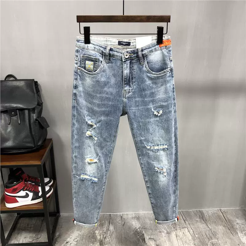 Модные джинсы Tide, летние тонкие брюки, slim fit