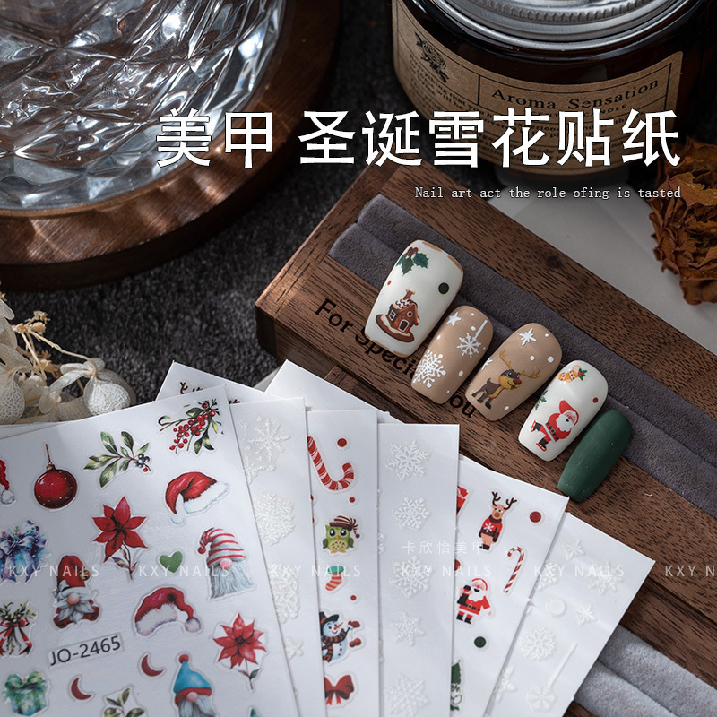 Nail stickers Christmas snowflake series new ultra-thin net red snowman elk hot nail decals with adhesive