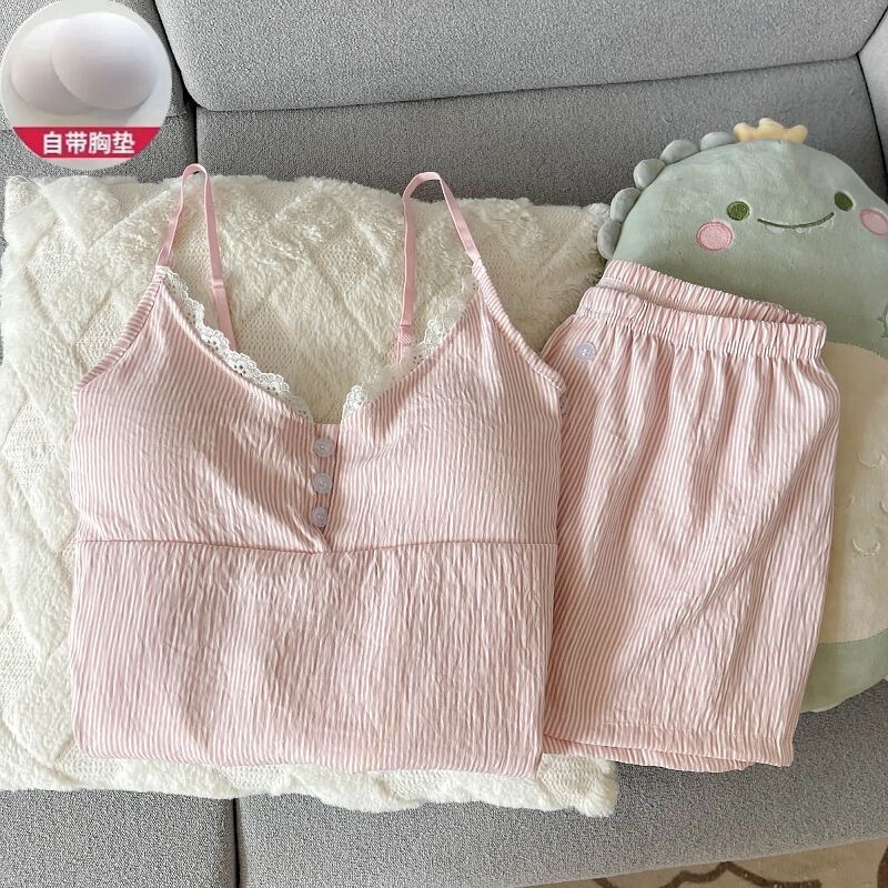 Foreign Trade Summer New Style Sexy Camisole with Chest Pads Women's Sleepwear Cloud Cotton Internet Celebrity Loungewear Wholesale Cross-Border