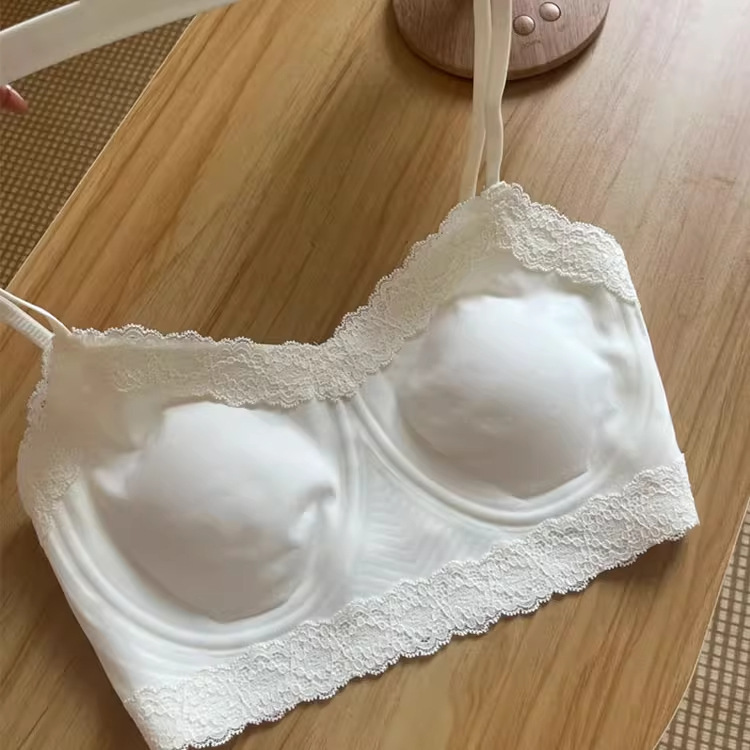 无痕蕾丝内衣女薄款大胸显小抹胸背心吊带无钢圈裸感防走光文胸罩|undefined