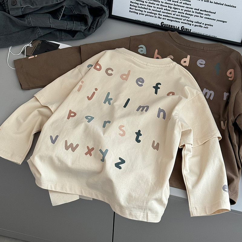 Cross-border Korean children's clothing boys' long-sleeved t-shirt, autumn street style, stylish two-piece top, children's T-shirt