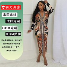 欧美外贸女装亚马逊新品印花性感连衣裙厂家直销来图定制