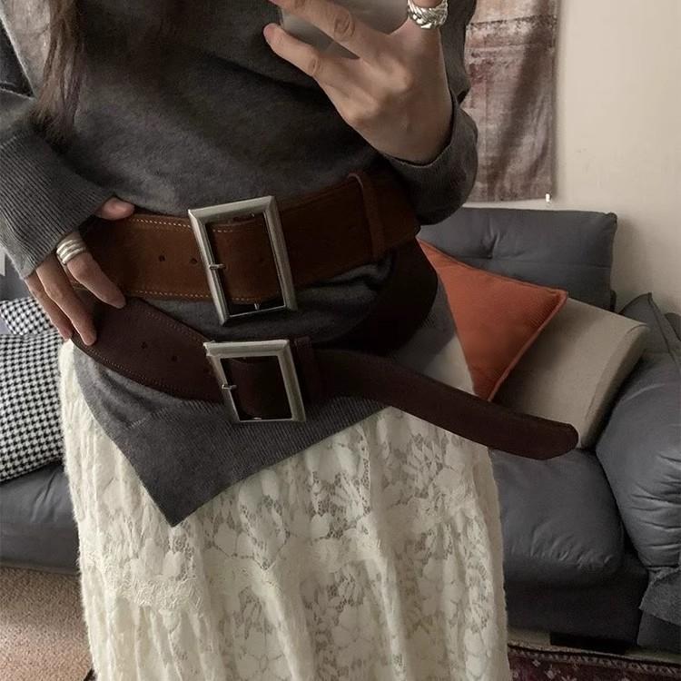 Primavera y verano nuevo estilo coreano damas cinturón ancho de terciopelo imitación de terciopelo cuadrado cinturón de abrazadera de cintura con abrigo simple