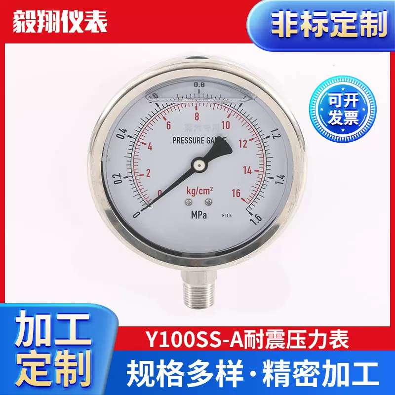 Y100SS-A耐震压力表防震充油压力表气压表气泵管道自来水油液压表