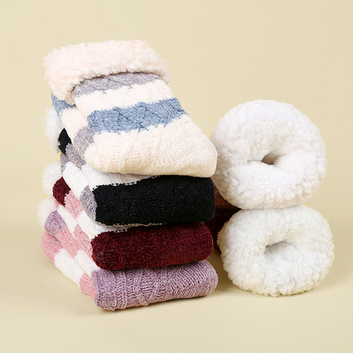 Chenille lambswool socks floor socks women's mid-calf thickened plus velvet home sleeping confinement socks sleep socks