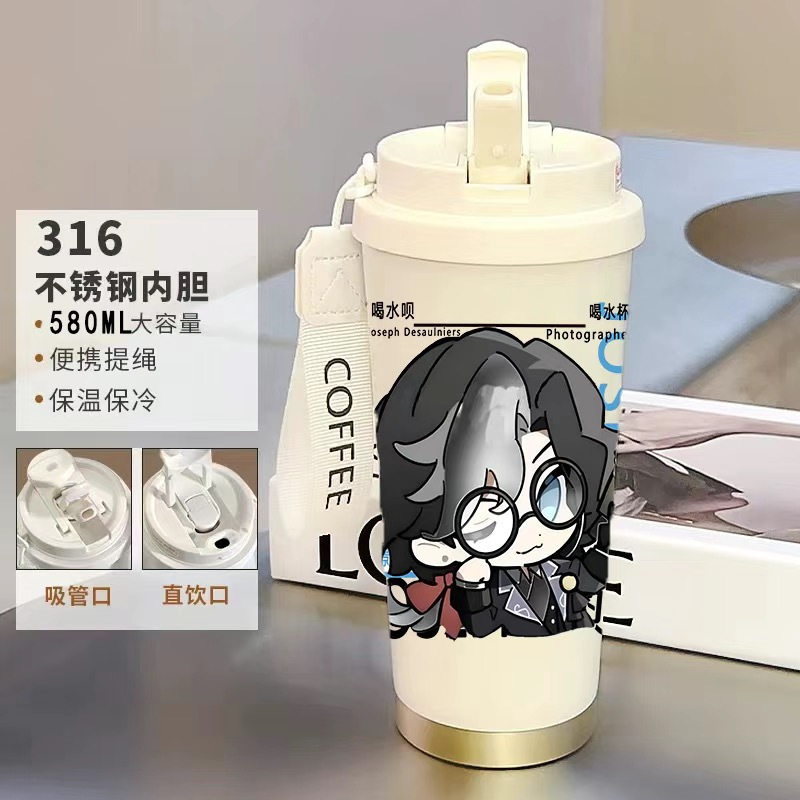 Q版第五人格保温杯新款男女不锈钢便携咖啡杯双饮口吸管杯520ml|undefined