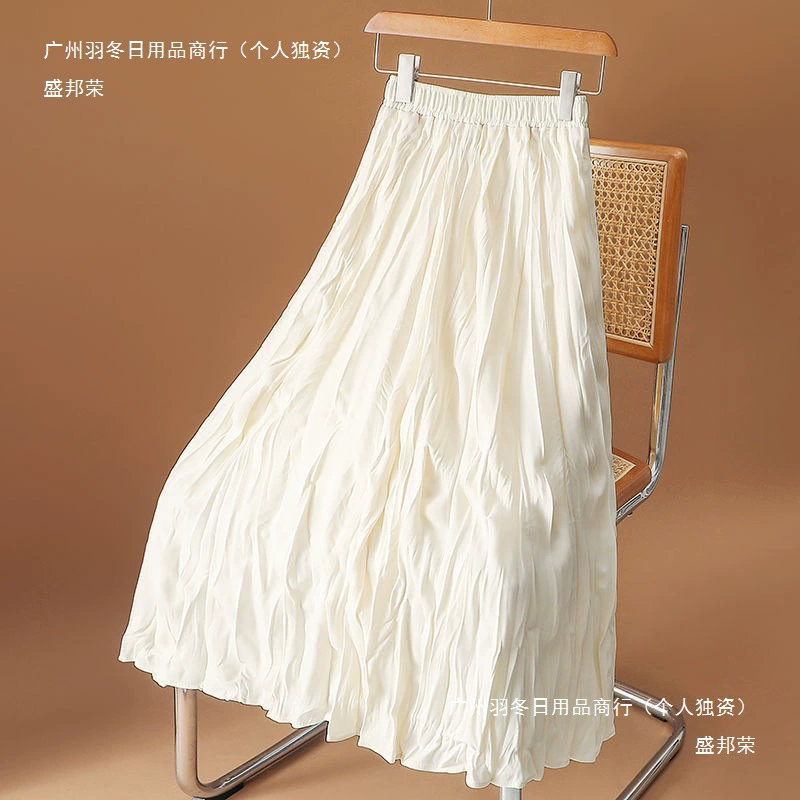 Абрикосовая плиссированная юбка для женщин, весна и лето 2024, новая плиссированная юбка с высокой талией, юбка трапециевидной формы, юбка-зонтик с большим подолом, средней длины