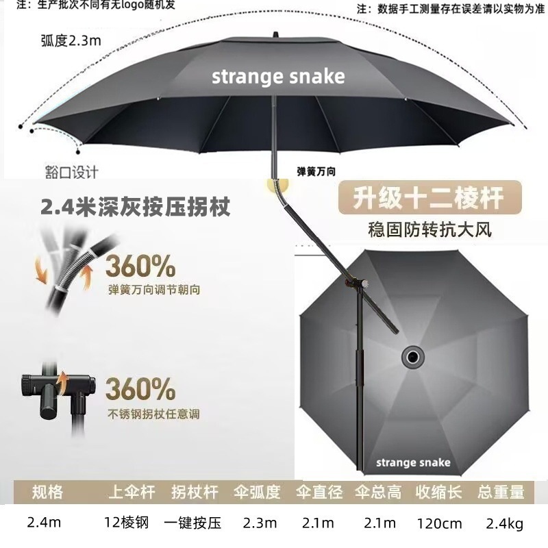 新款钓鱼伞新款遮阳伞户外露营伞便携带黑胶防晒拐杖伞露营垂钓专|undefined