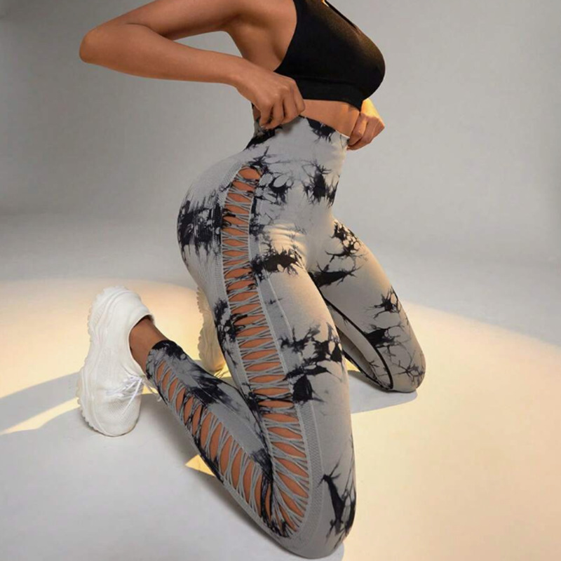 Cross-Border Tie-Dye High-Waisted Tight Yoga Pants Peach Buttocks Side Hollow Yoga Pants Sports Running Fitness Pants for Women Cross-Border Tie-Dye High-Waisted Tight Yoga Pants Peach Buttocks Side Hollow Yoga Pants Sports Running Fitness Pants for Women