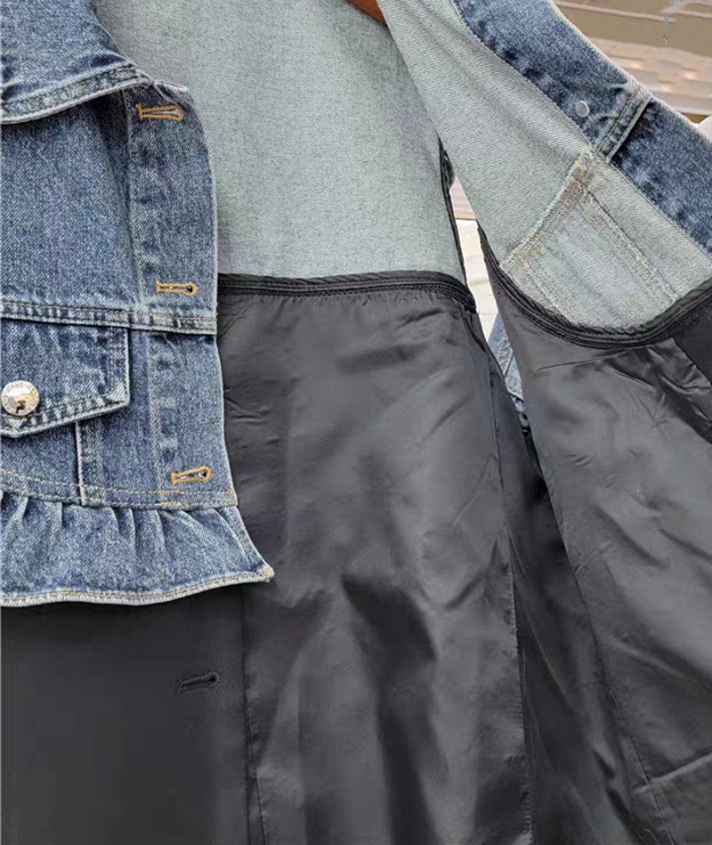 Estación Europea 2023 otoño nuevo falso de dos piezas costura Denim oreja de madera contraste color diseño casual chaleco moda femenina image 4