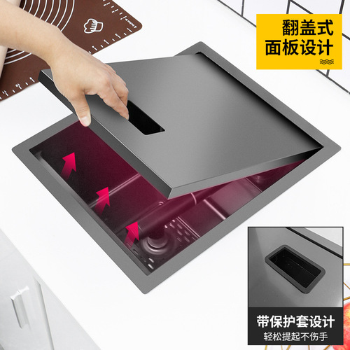 Invisible undermount kitchen sink single basin nano 304 stainless steel bar top island western kitchen mini dish basin with lid