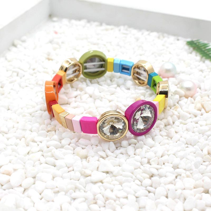 Bracelets Classification 1 Piece Fashion Round Colorful Alloy Enamel Beaded Stoving Varnish Inlay Zircon Women's Bracelets