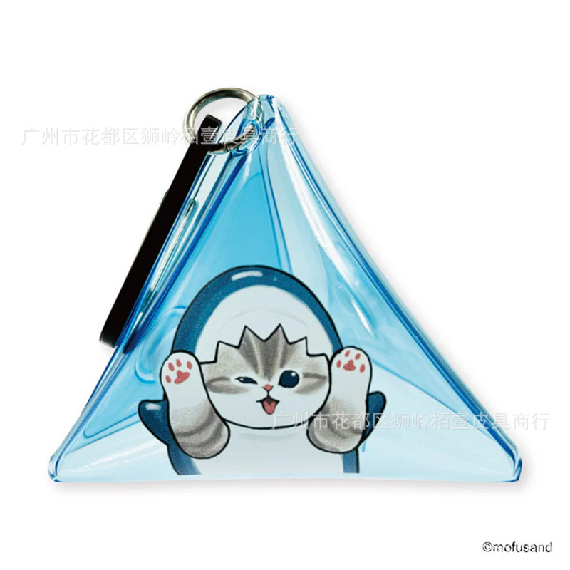 일본 만화 귀여운 PVC 동전 지갑 상어 고양이 소형 삼각형 가방 휴대용 보관 이어폰 가방 동전 지갑 조수