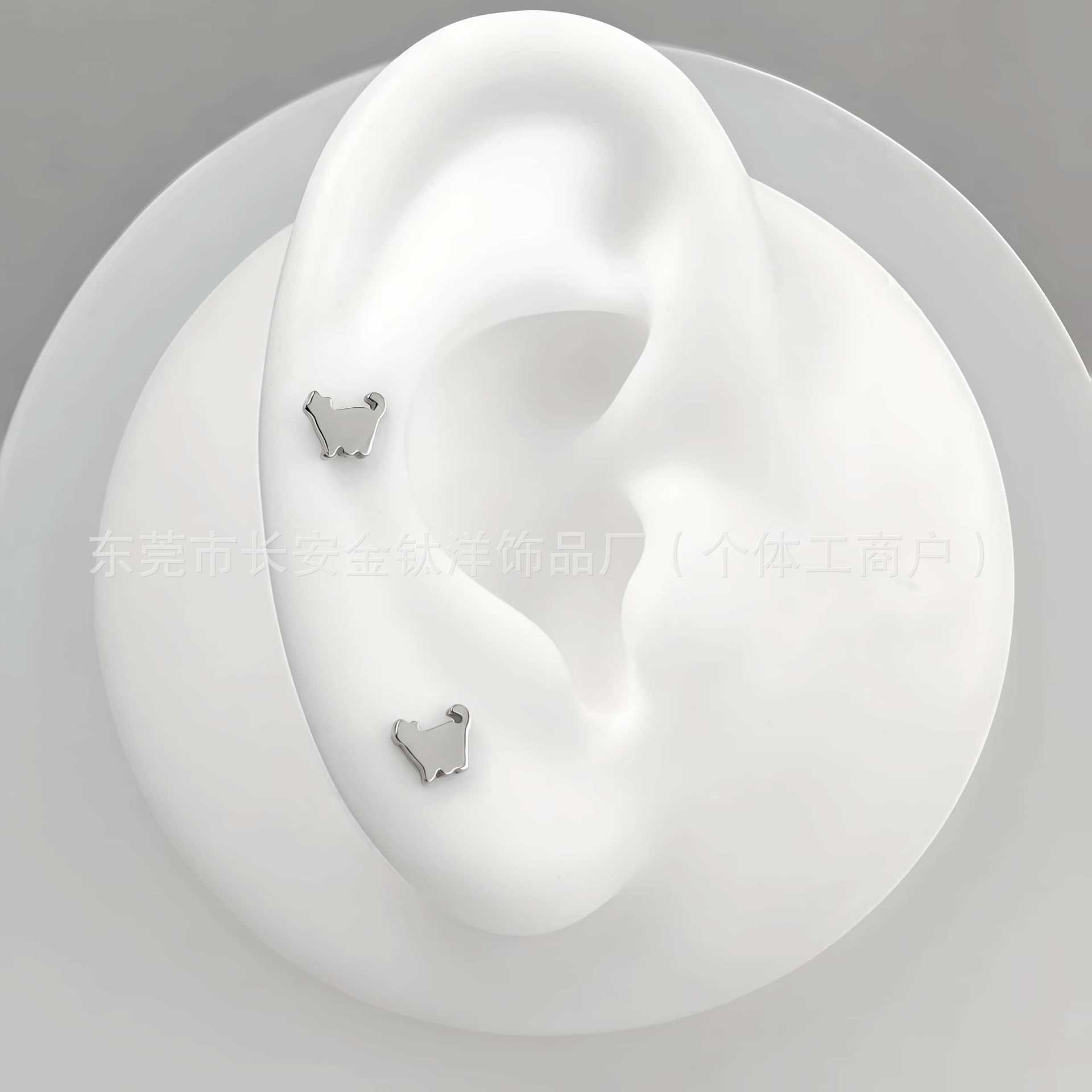 F136 Titanium Cute Chubby Cat Kitten Earrings Cat Lip Studs G23 Titanium Alloy Body Piercing Jewelry Ear Cartilage Studs detail image 7