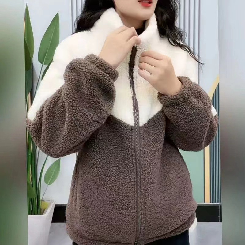 冬の暖かい女性のコートのカジュアルな綿の服とベルベットの厚いスタンドカラーのジッパー|undefined