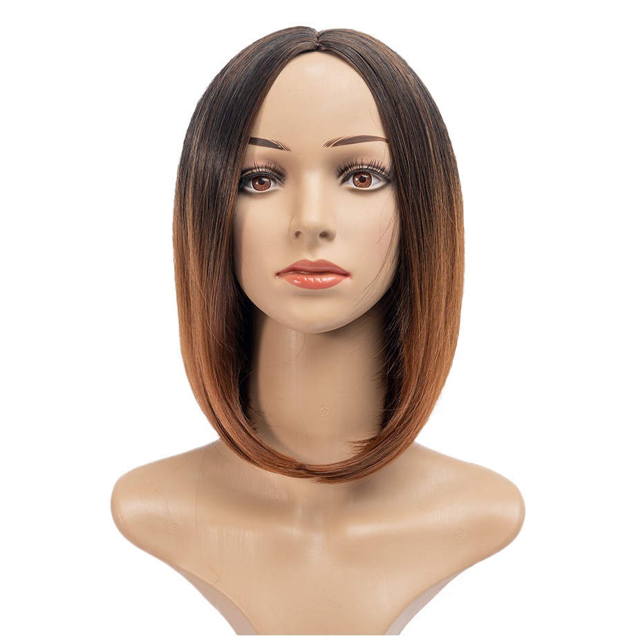 Amazon new wig fashion women's short curly hair mid-length bangs bobo gradient wig chemical fiber artificial human hair