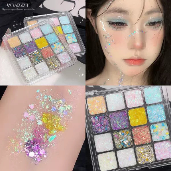 Sixteen-color mermaid sequins flash eye shadow high-gloss fine shiny crystal cos performance makeup table makeup artist recommend ins