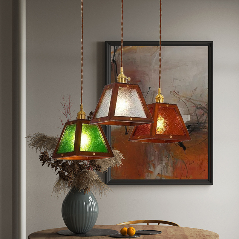 Retro nostálgico vieja Shanghai colorido vidrio de madera sólida cabezal de cama dormitorio bar comedor pequeño candelier de nuez negra