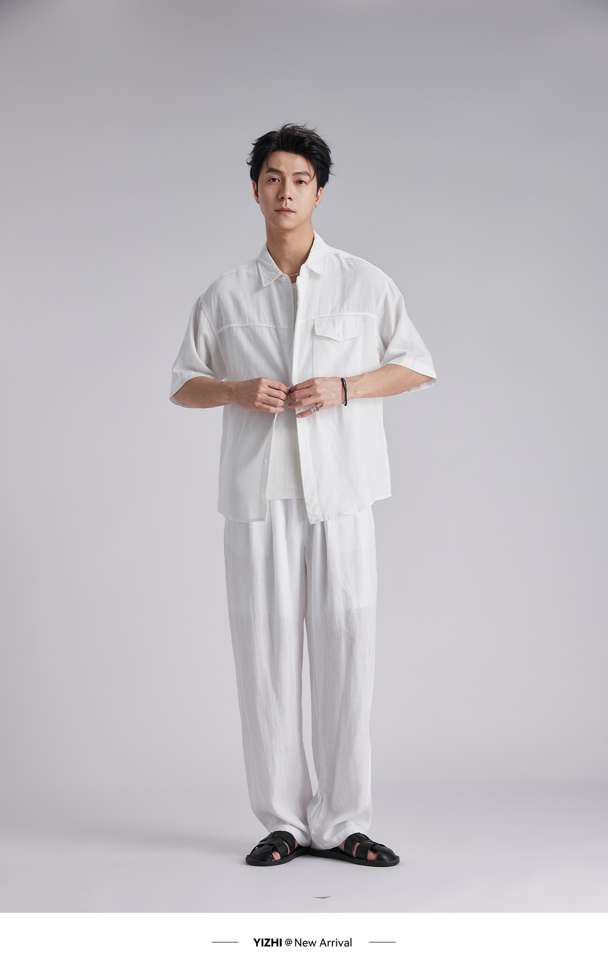Bộ sơ mi linen tay ngắn nam phong cách lịch lãm, thoáng mát — Xanh navy chi tiết 12