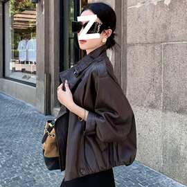 美式复古立领皮衣外套女2026秋季新款宽松气质百搭休闲洋气皮夹克