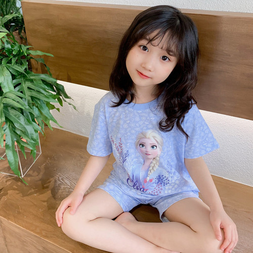 Elsa Princess Children's Homecoming Set Autumn and Winter Girl's Two-Piece Pajama Set with Long-Sleeved Top and Pants Sleep Dress