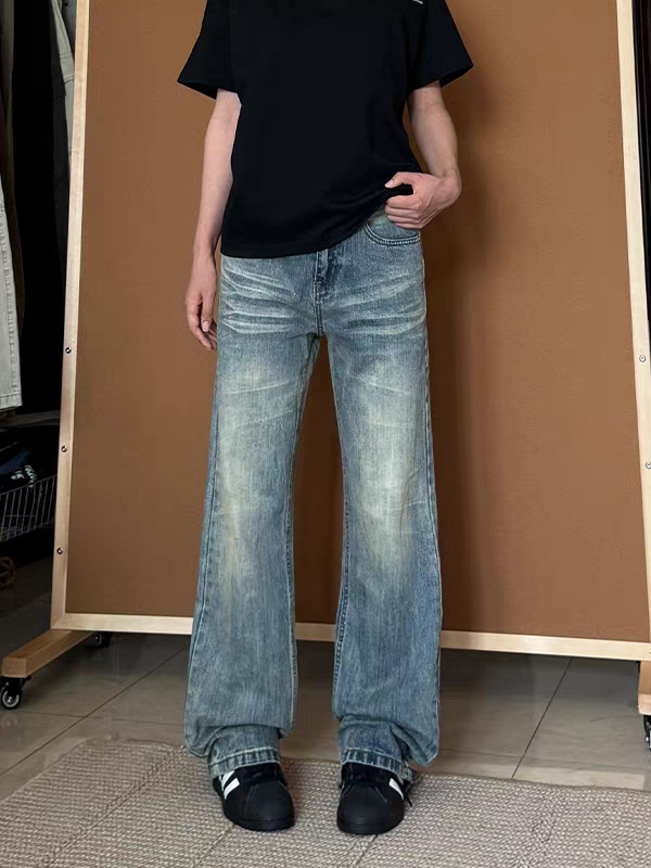 Goinsk Men's Flared Jeans CleanFit Wide Leg Pants Retro American Loose Fit For Spring Autumn_mkmklike.com