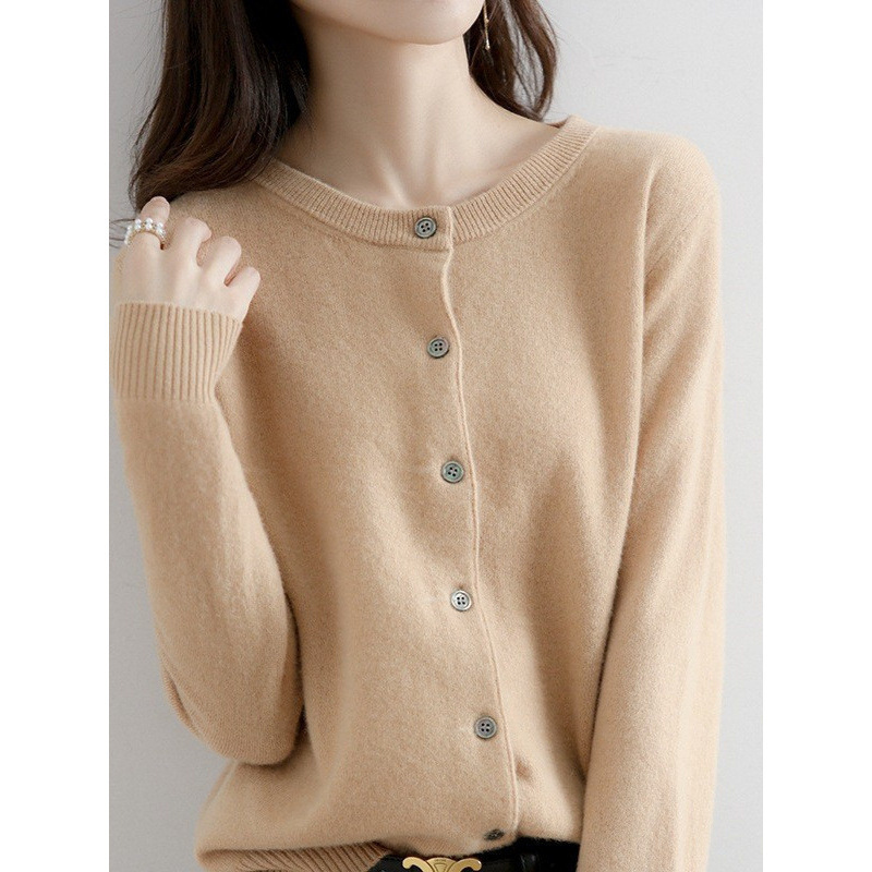 [Withdrawal] Ordos Cashmere Cardigan Women's 100 Cashmere Spring and Autumn Knitted Sweater Round Neck Jacket Korea