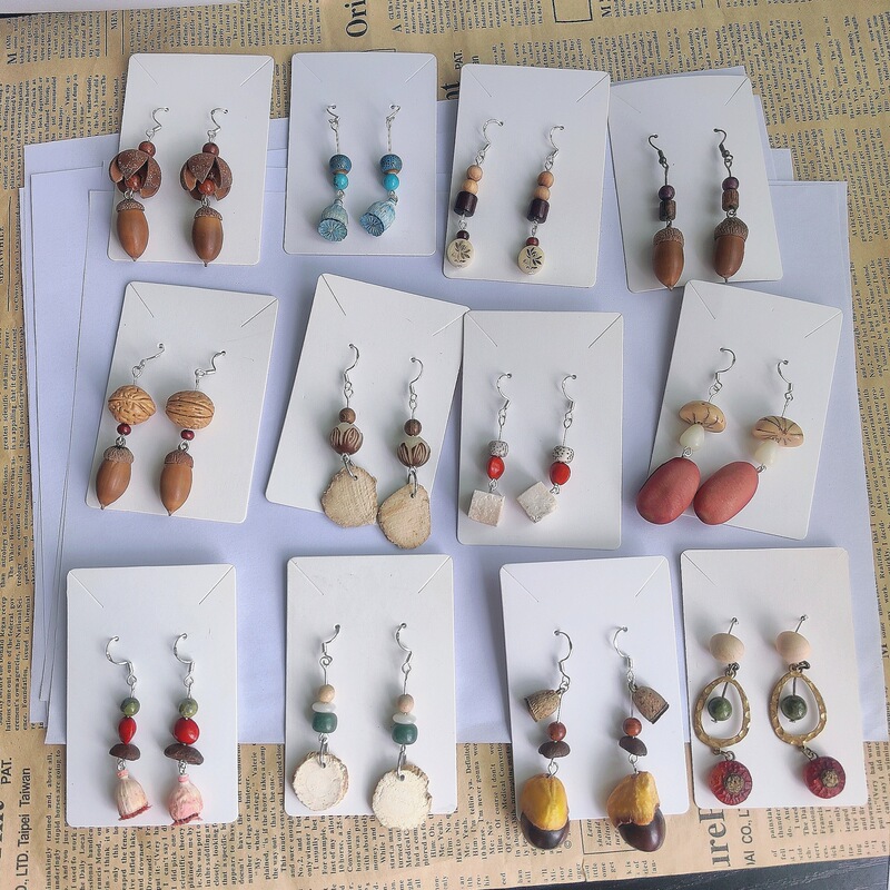Yunnan Retro Handmade Plant Fruit Earrings Forest Style Chinese Herbal Medicine Ethnic Style Niche Creative Interesting Earrings for Women