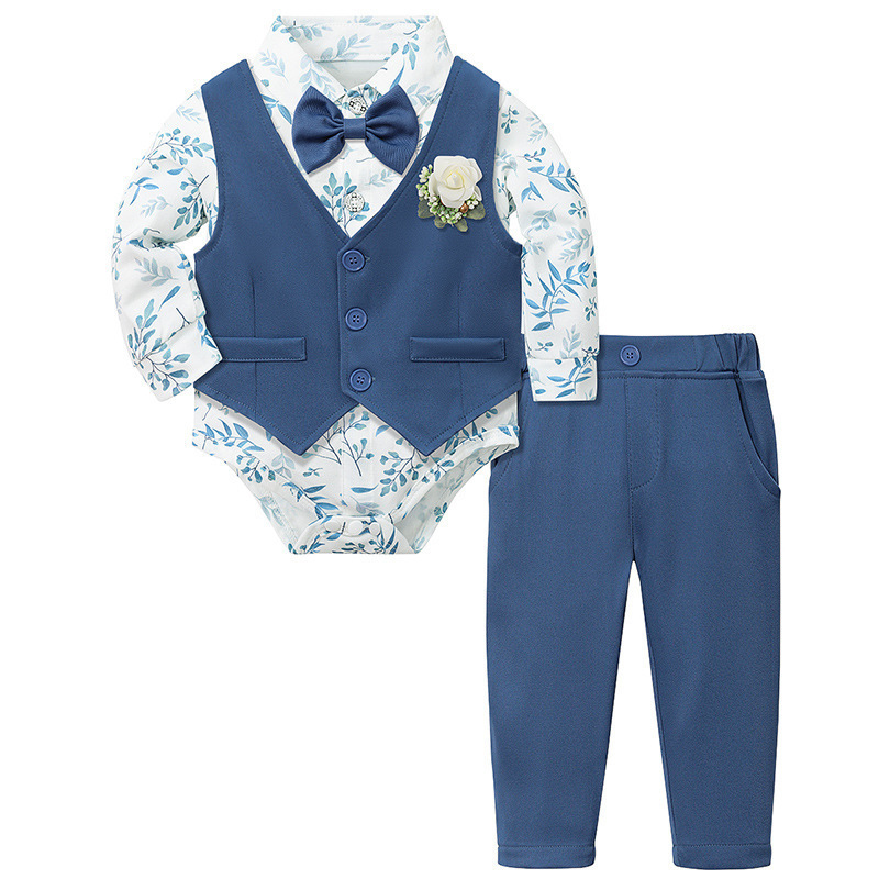 Boy's Gentleman Suit suit New One Year's Birthday Dress Vest Three-Piece Set Baby's Week-Catch Fart Shirt