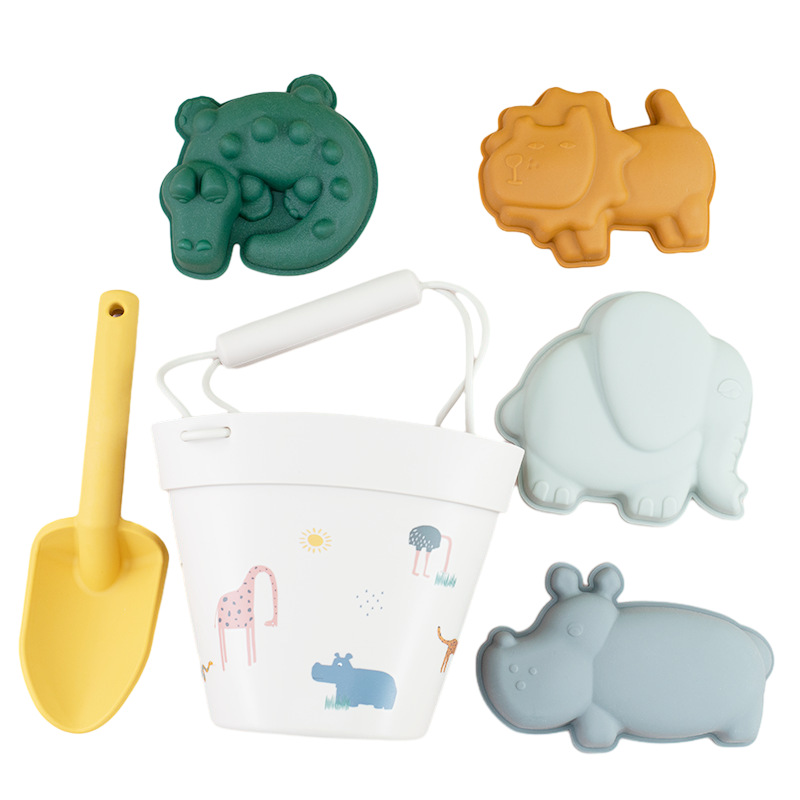 Jugar herramientas de arena Material de silicona Cubo de arena junto al mar Jugar herramientas de arena silicone beach toys