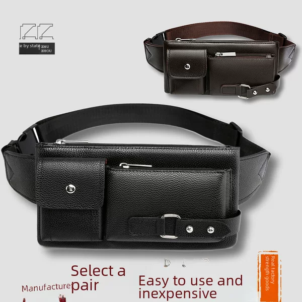 Waist Bag Men's Business Work Clothing Travel Crossbody Bag High-End Men's Shoulder Bag Convenient for Going Out Pu Waterproof Trendy Chest Bag