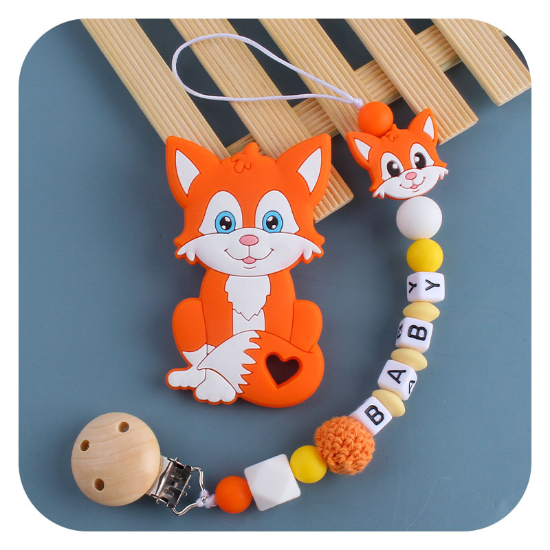 Hemu clip de chupete Fox gato juguete mordedor bebé nombre silicona gato chupete cadena infantil suministros