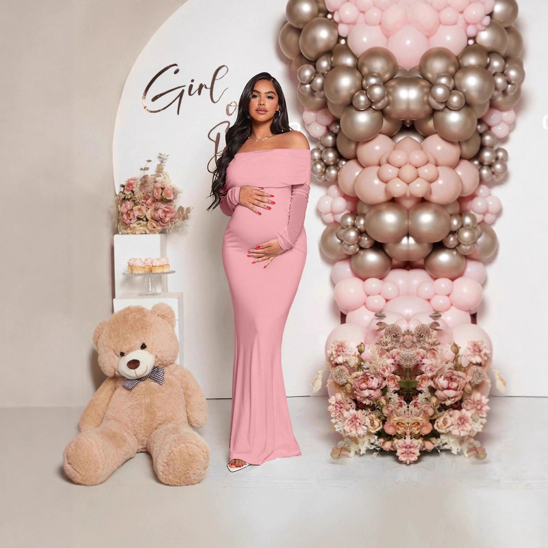 Maternity Off-Shoulder Fishtail Long-Sleeved Maternity Wear Cross-Border European and American Maternity Dress Maternity Off-Shoulder Fishtail Long-Sleeved Maternity Wear Cross-Border European and American Maternity Dress