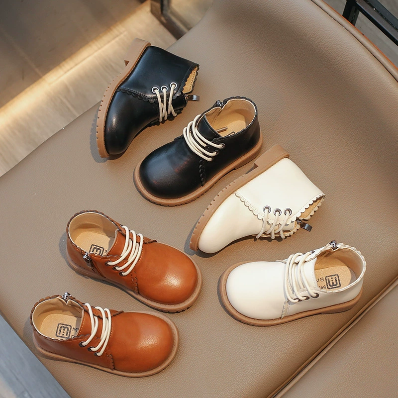 Детские Кожаные Туфли-броги, детская обувь с высоким верхом и мягкой подошвой, 2024 год, весна и осень, Новые короткие сапоги для мальчиков и девочек оптом
