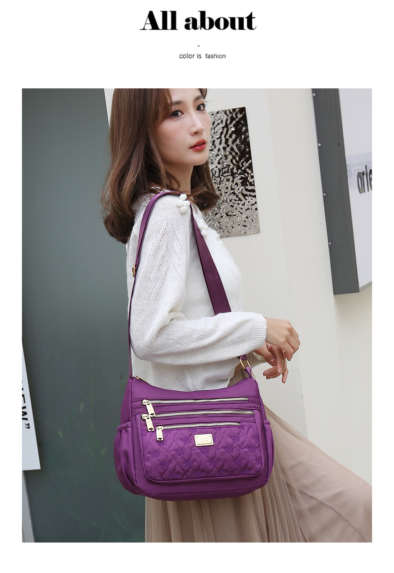 New women's crossbody bag, nylon embroidered shoulder bag, large-capacity multi-layer simple middle-aged mom bag undefined