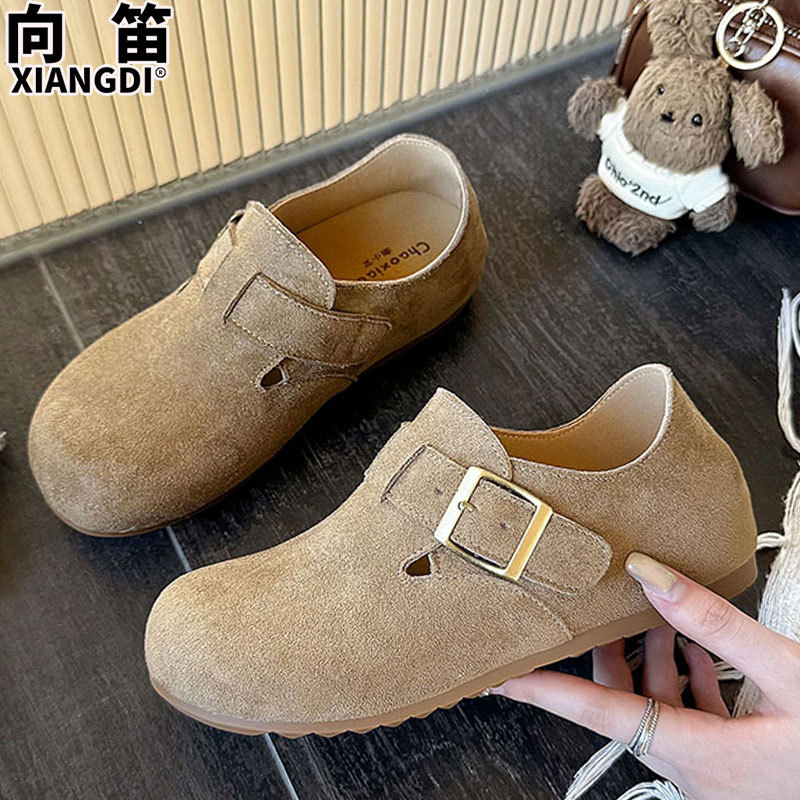 牛皮版软底全包勃肯鞋子女款2025秋季新款一脚蹬单鞋乐福鞋豆豆鞋|undefined