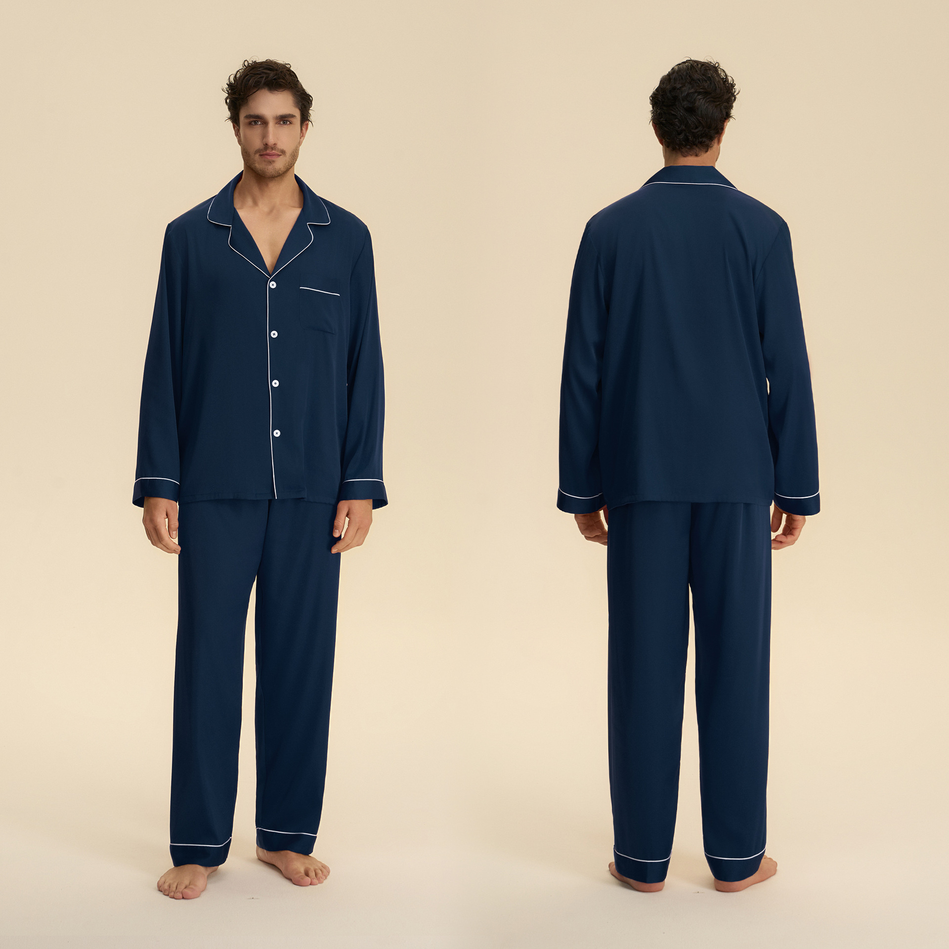 Nuevo conjunto de parejas transfronterizas de otoño satén casual y cómodo pijamas largos 3985 + 3986