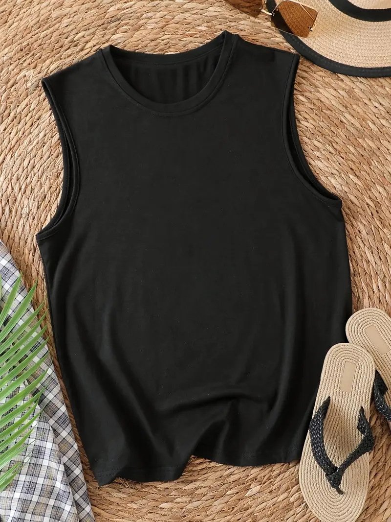 Gilet da donna senza maniche con scollo rotondo, semplice, estivo, stile europeo-americano, versatile_voghion.com