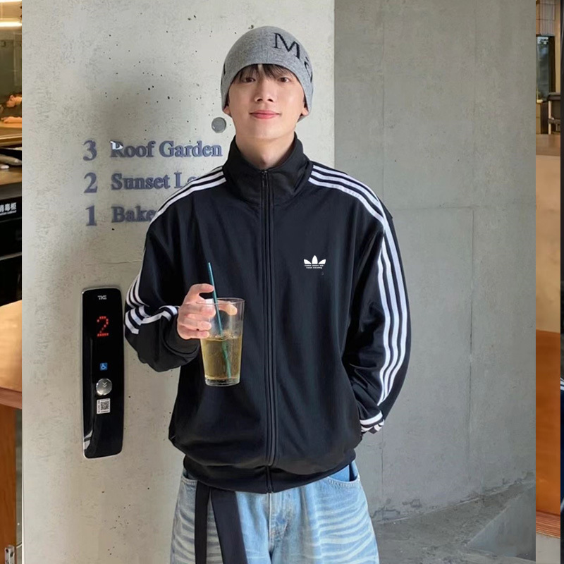 Korean Style Gold Winter Three-Stripe Men's and Women's Spring & Fall Casual Loose Sports Clover Embroidered Couple Cardigan Jacket