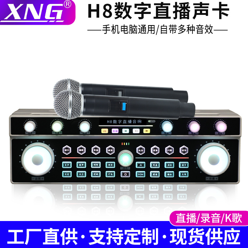 H8 Digital Ai Song Quiz Multi-function Live Sound Card Audio Mobile Phone Singing K Song Sound Card Microphone Home ktv