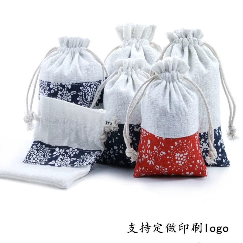 Специальное предложение синий и белый шить льняной мешок оптом на заказ от комаров мешок пустая сумка Будда бисер мешок может быть настроен логотип