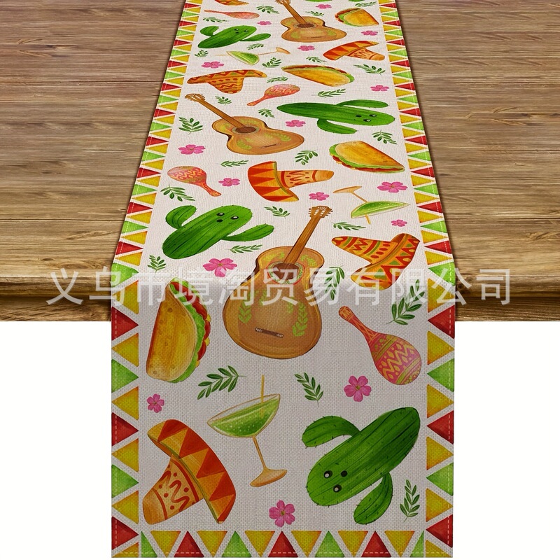 アマゾンの人気メキシコカラーレトロ曼荼羅花亜麻テーブル旗食卓家庭装飾キッチンテーブル旗|undefined