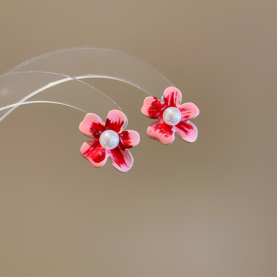 Pendientes de flores de color dopamina Pendientes dulces y frescos de primavera y verano Pendientes pequeños y elegantes de alta gama para mujer
