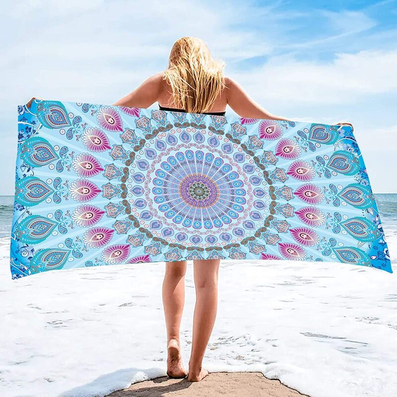 Mandala Beach Towel Indian Hippie Boho Bath Towel Blue Sand Free Quick Dry Travel Soft Towels