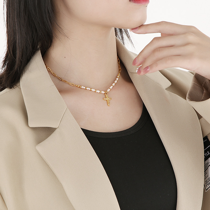 Fashion Geometric Stainless Steel Necklace Plating Artificial Pearls Stainless Steel Necklaces_colorza_5