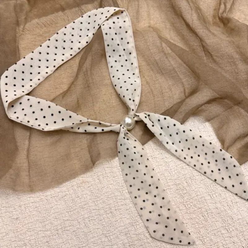 5# 싱글 비즈 스카프 - 흰색 물방울 무늬 약 112cm*3.5cm